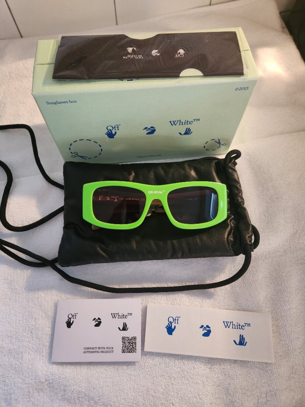 Off-White Lucio Men's Neon Green Tortoise Shell Square Sunglasses Italy New